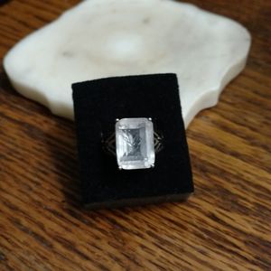 Huge cracked quartz in sterling silver ring